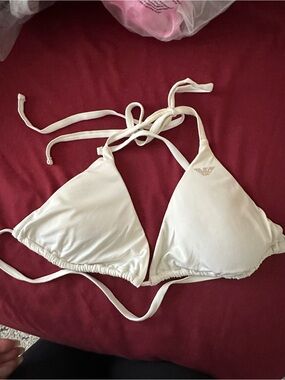 Emporio Armani White String Bikini Top with Logo Tag